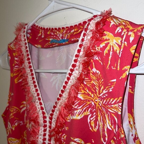 J.McLaughlin Brent split V-neck Sleeveless Dress Catalina Cloth Fringe Palm - XS - Picture 4 of 9
